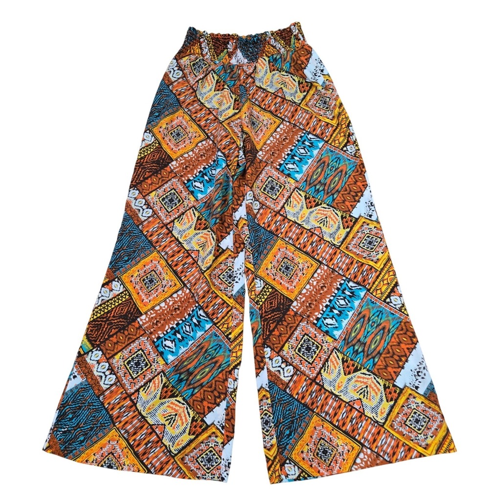 Wide Leg Palazzo Pants Geometric Print Elastic‎ Waist Women Medium NWOT Bohemian